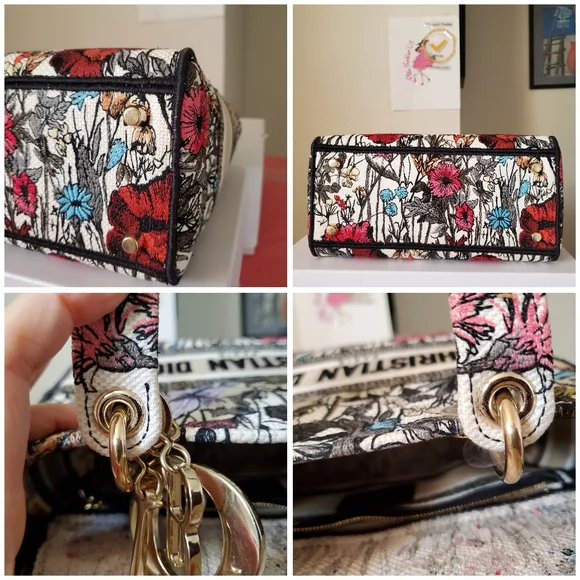 Lady Dior D lite flower latte embroidered medium bag - Picture 7 of 9